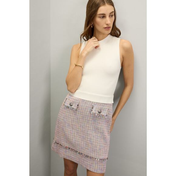 Ted Baker Mayumid Mixed Media Tweed Mock Neck Tank Mini Dress Size 6 - Picture 5 of 14